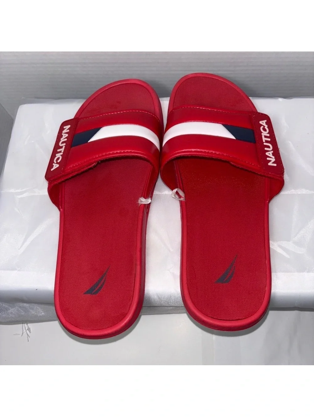 Nautica Red Slide Sandals with White and Navy Accent